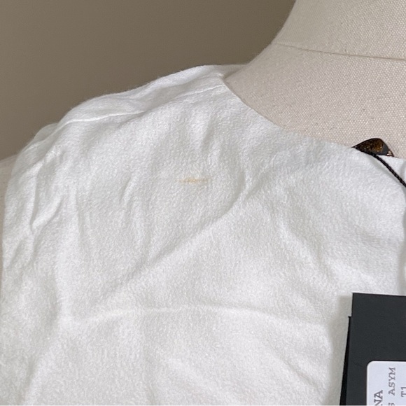 NWT Maje Lorena Asymmetric-Ruffle White Crepe Top w/ makeup marks at neckline - Picture 11 of 11